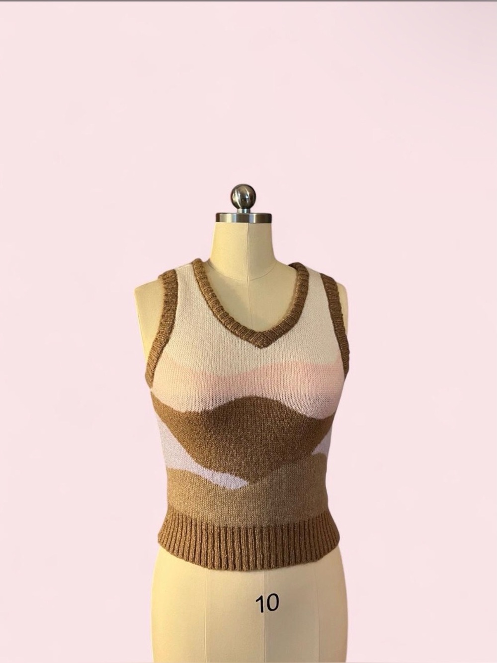 Wonder Nation Brown Pink Beige Striped Fitted Knit Sweater Vest Size L 10-12